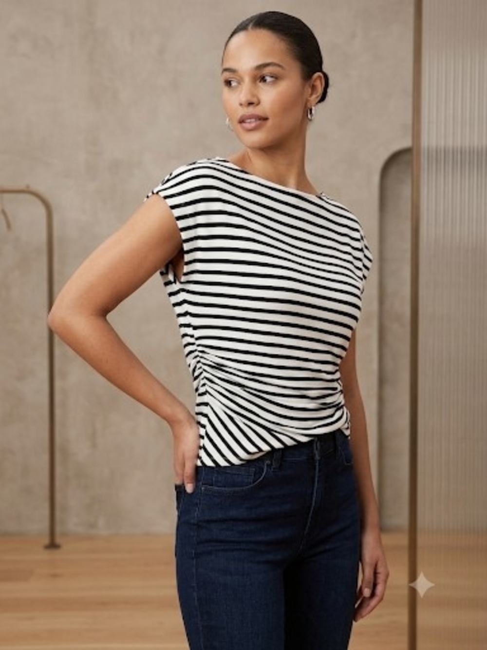 H&M Striped Cap-Sleeve Knit Top